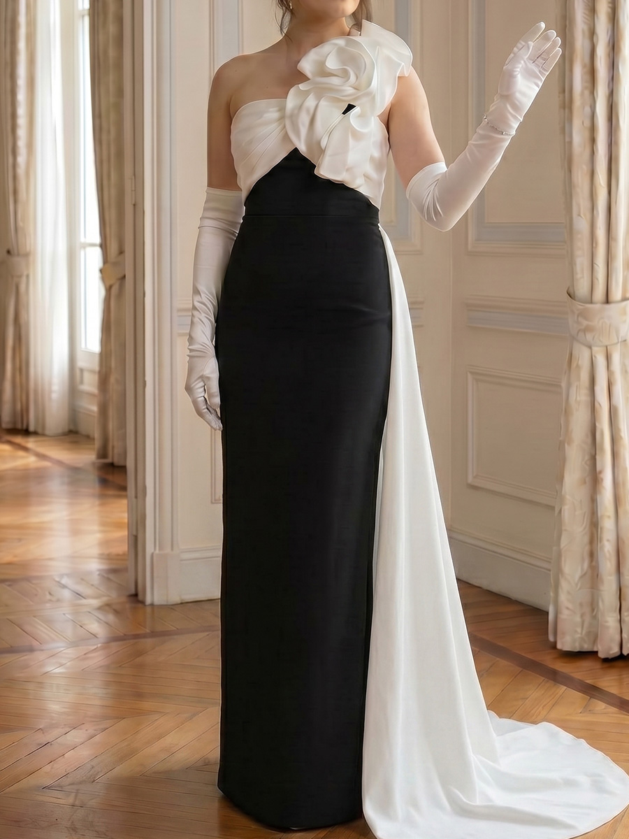 Sheath/Column One-Shoulder Flower Floor-Length Chiffon Mother of the Bride Dresses