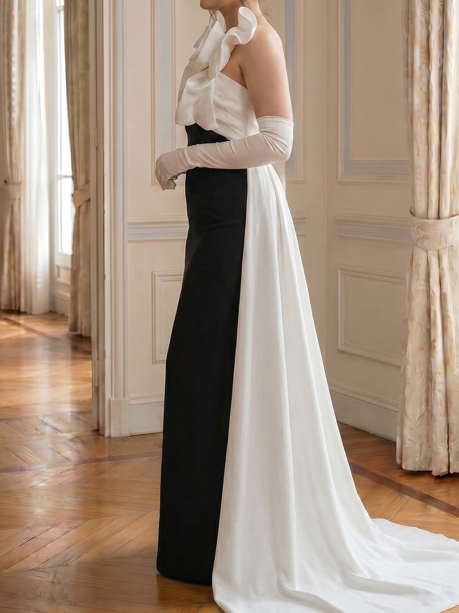Sheath/Column One-Shoulder Flower Floor-Length Chiffon Mother of the Bride Dresses