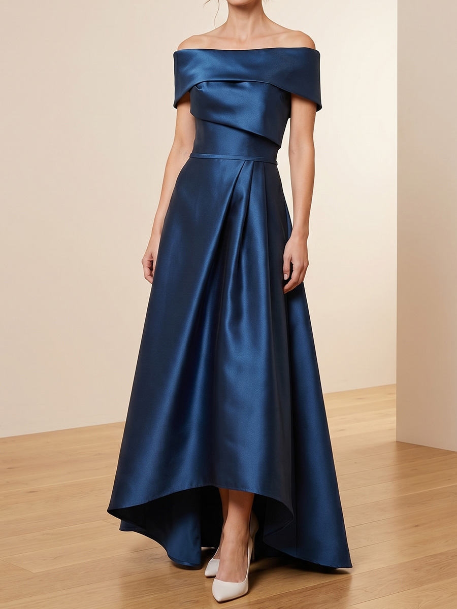 A-line/Princess Off-the-Shoulder Short Sleeves Ankle-Length Satin Mother of the Bride Dresses