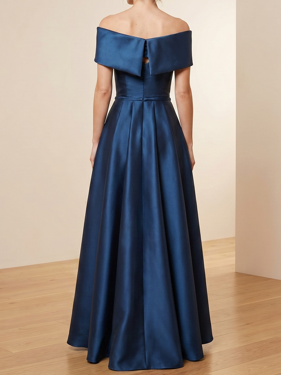 A-line/Princess Off-the-Shoulder Short Sleeves Ankle-Length Satin Mother of the Bride Dresses