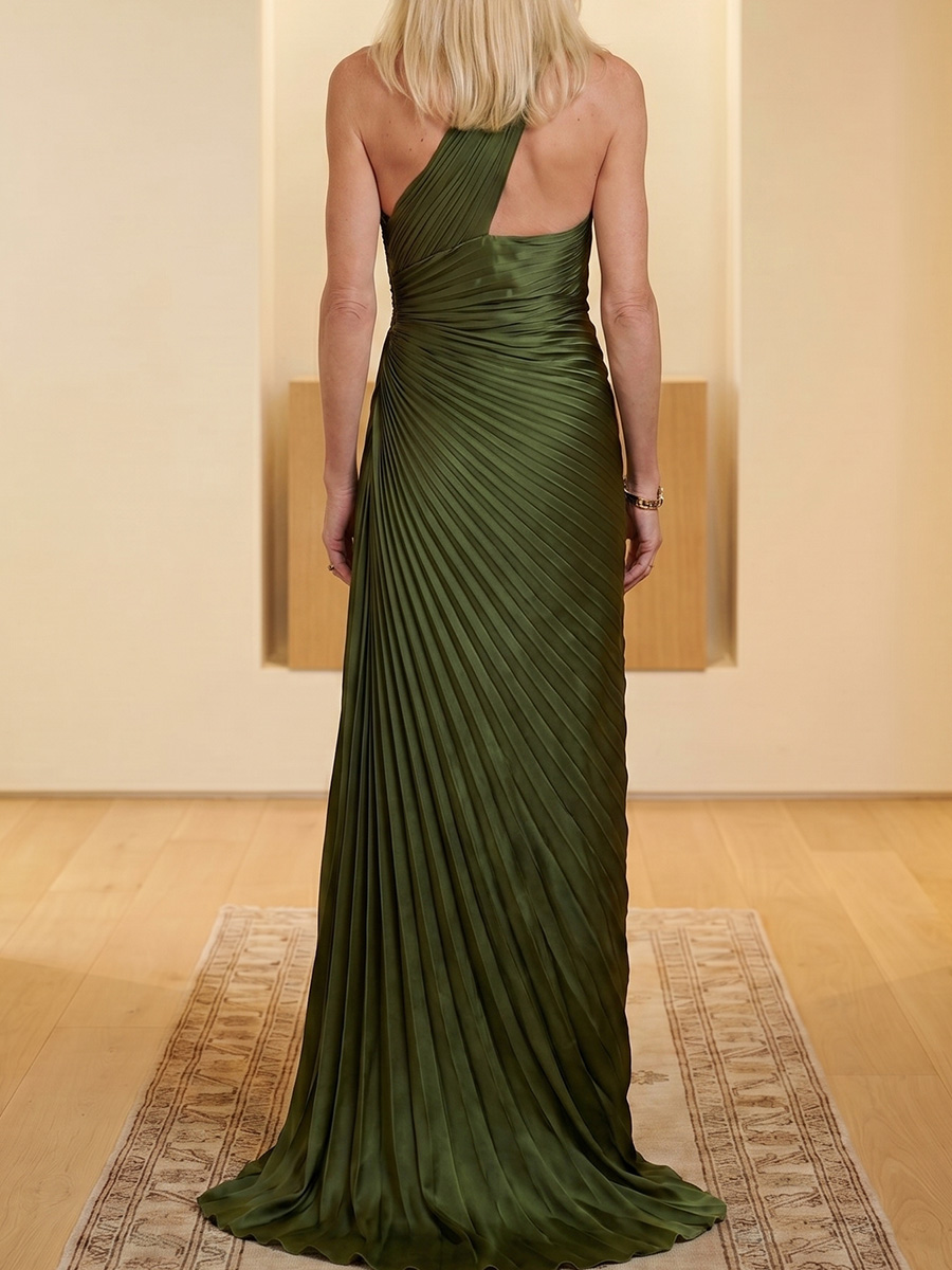 Sheath/Column One-Shoulder Ruffles Floor-Length Satin Chiffon Mother of the Bride Dresses