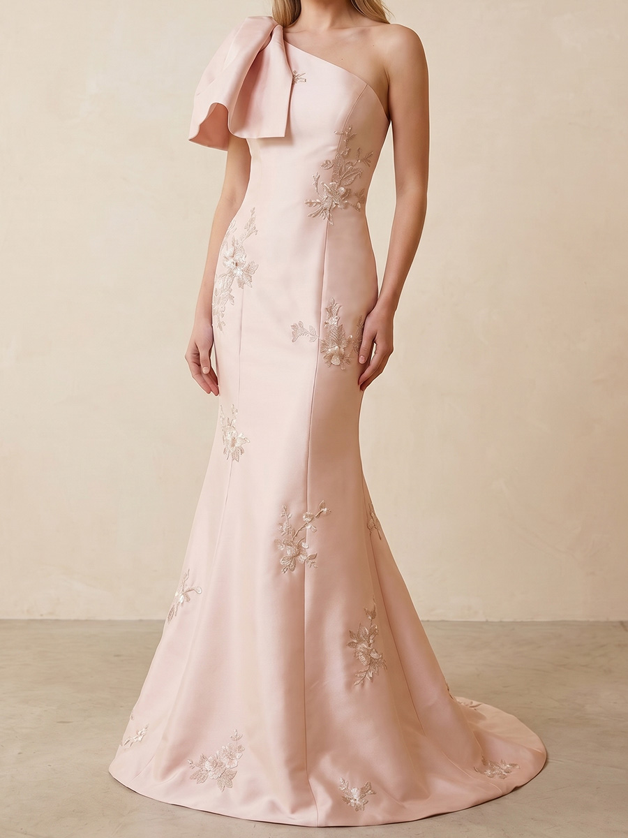 Sheath/Column One-Shoulder Bow Floor-Length Chiffon Mother of the Bride Dresses
