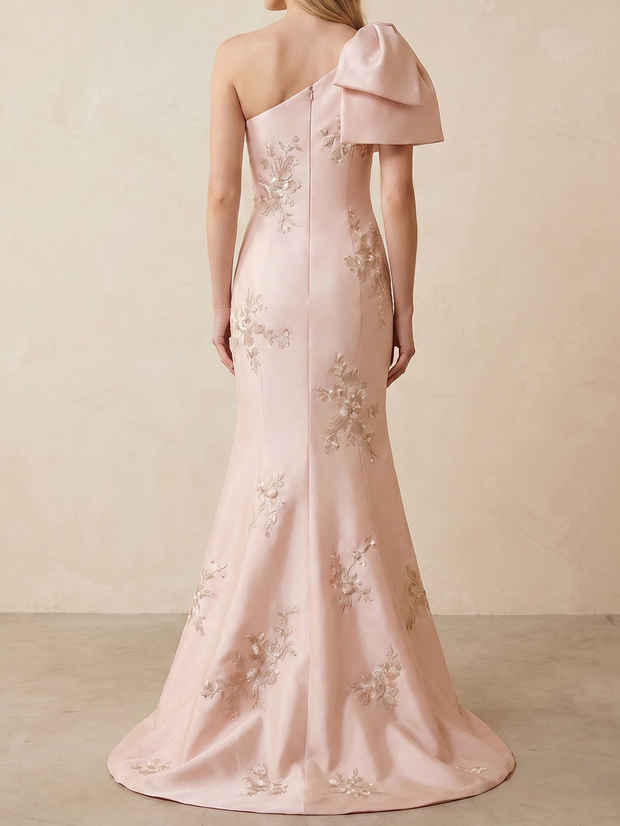 Sheath/Column One-Shoulder Bow Floor-Length Chiffon Mother of the Bride Dresses