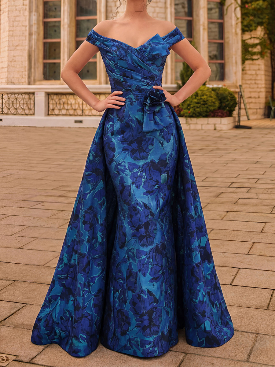 Sheath/Column Off-the-Shoulder Pleated Sweep Train Mother of the Bride Dresses