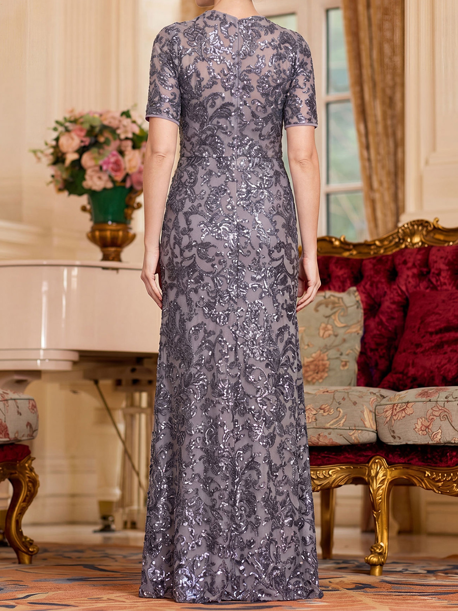 A-line/Princess V-neck Short Sleeves Appliques Lace Floor-Length Mother of the Bride Dresses