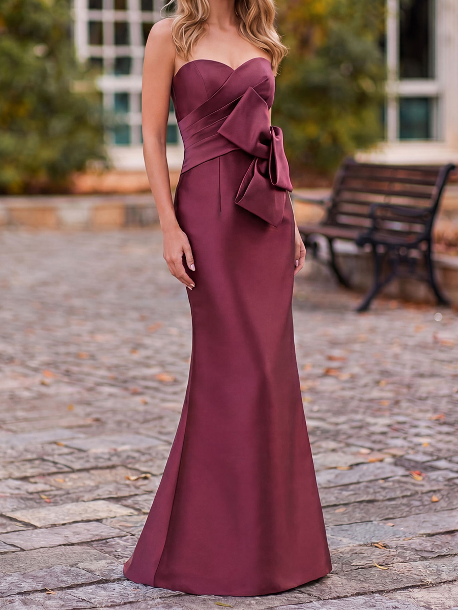 Trumpet/Mermaid Straight Bow Sweep Train Satin Mother of the Bride Dresses
