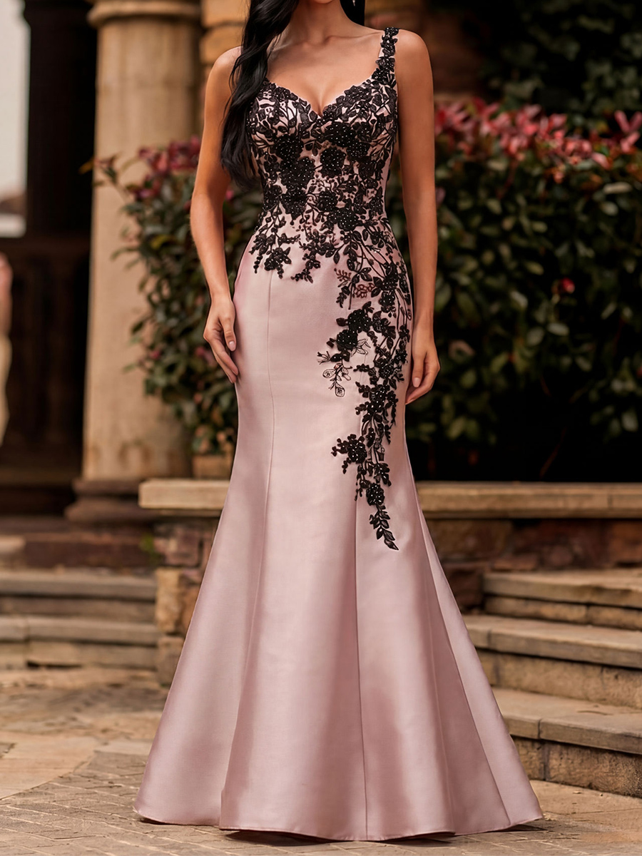Trumpet/Mermaid Straps Appliques Lace Sweep Train Satin Mother of the Bride Dresses