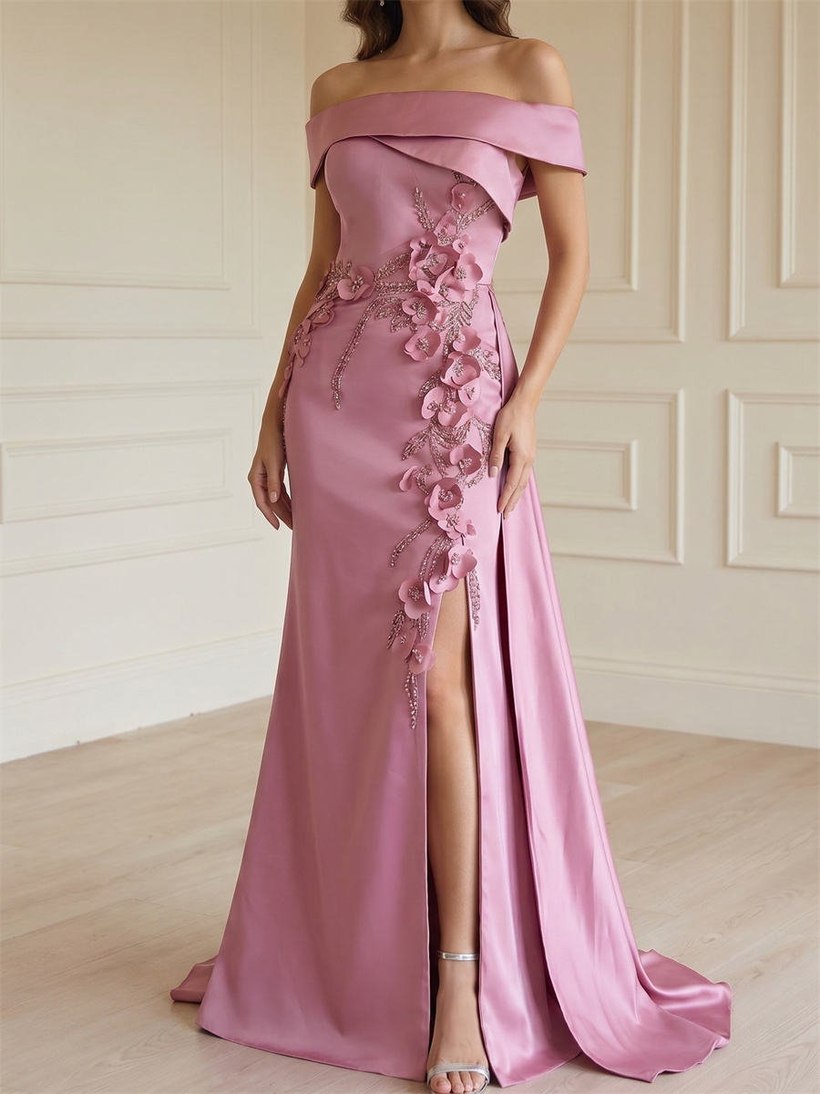 Sheath/Column Straight Flower Floor-Length Satin Mother of the Bride Dresses
