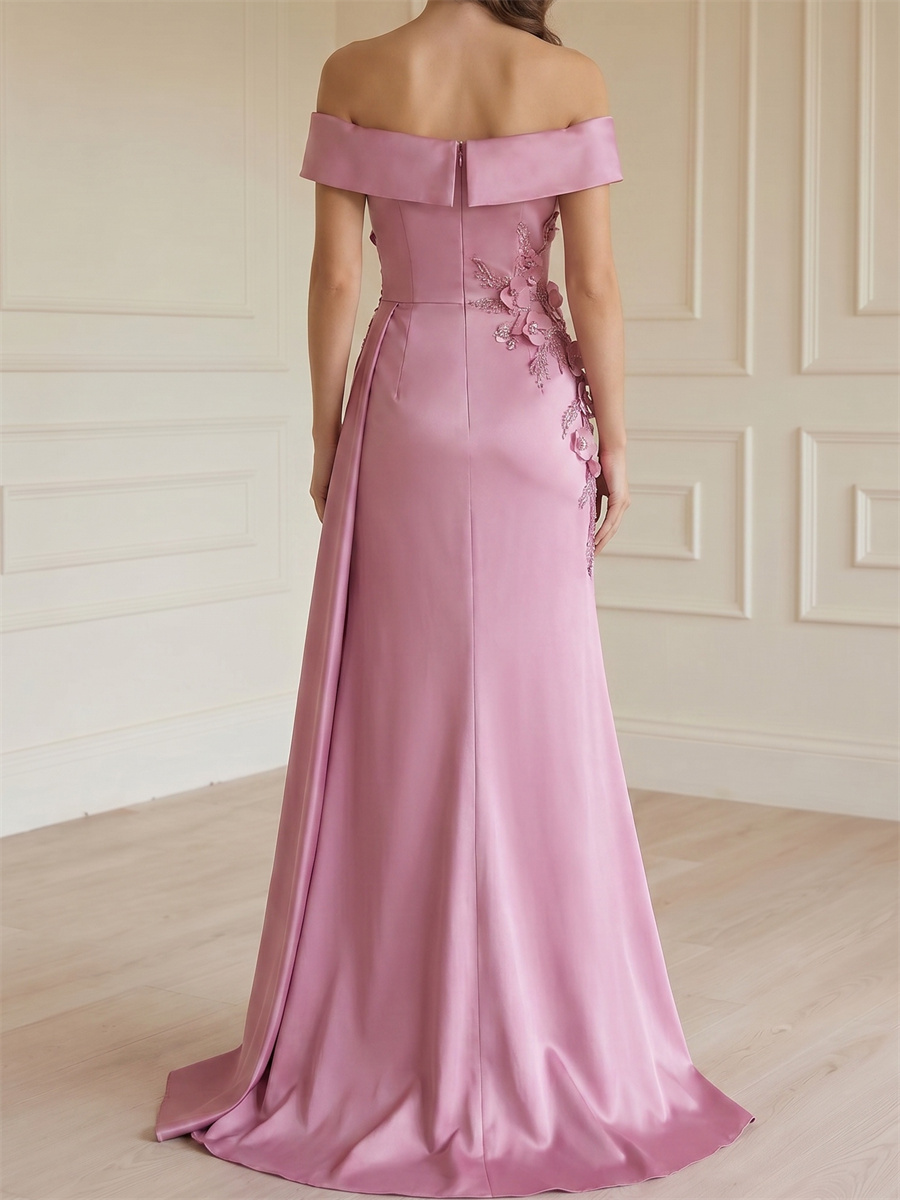 Sheath/Column Straight Flower Floor-Length Satin Mother of the Bride Dresses