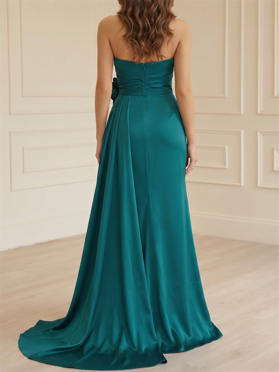 Sheath/Column Straight Flower Sweep Train Satin Mother of the Bride Dresses
