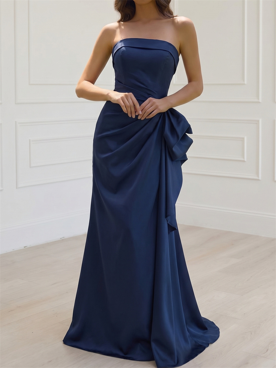 Sheath/Column Straight Bow Floor-Length Satin Mother of the Bride Dresses
