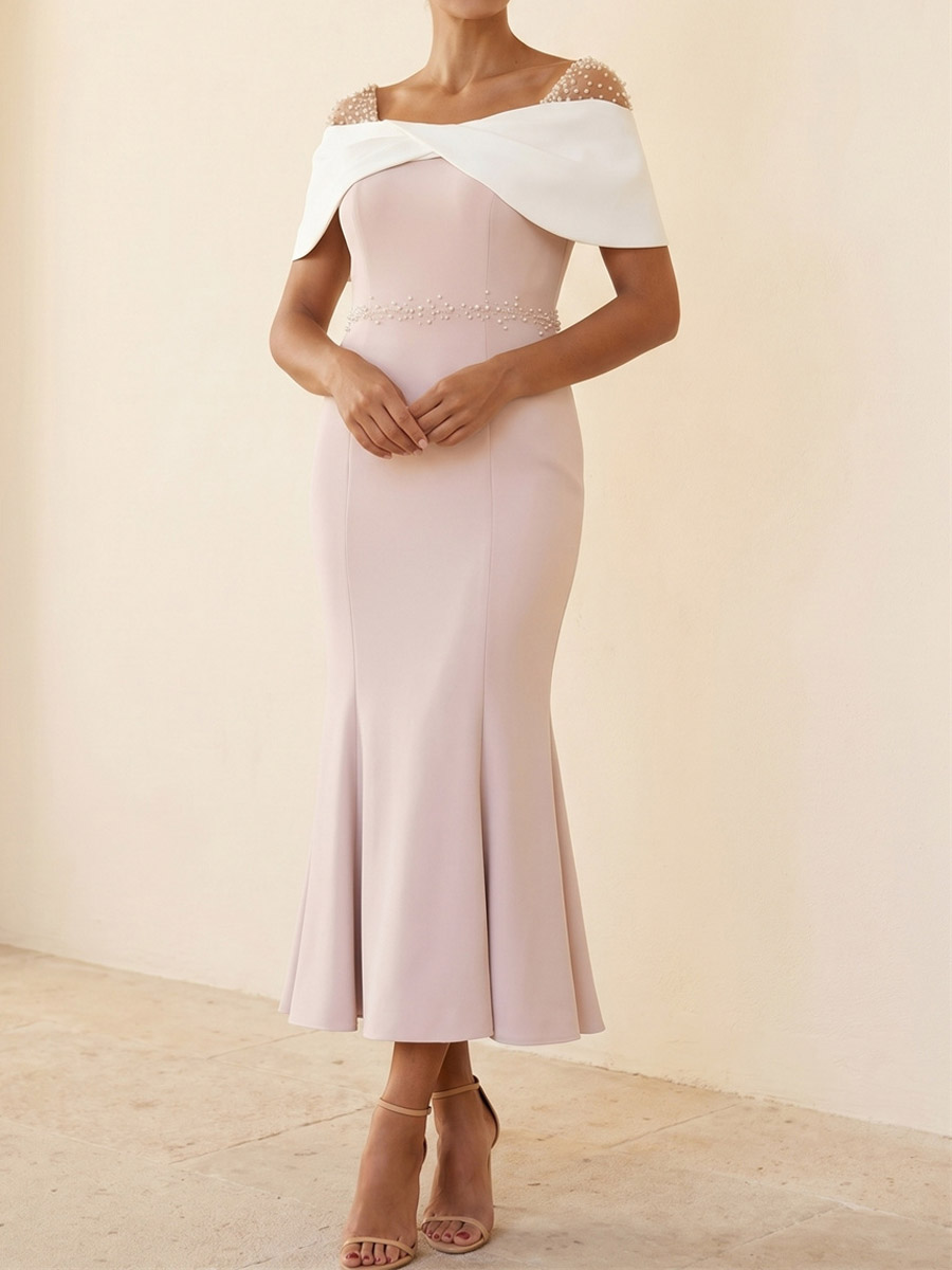 Sheath/Column Square Short Sleeves Bow Ankle-Length Stretch Crepe Mother of the Bride Dresses