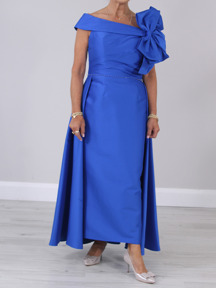 Sheath/Column Off-the-Shoulder Bow Ankle-Length Taffeta Mother of the Bride Dresses