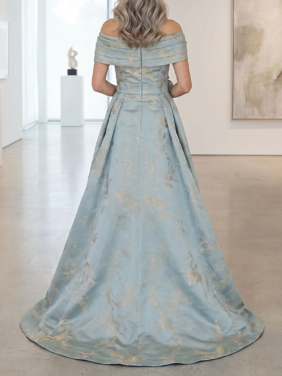 Sheath/Column Straight Short Sleeves Flower Floor-Length Satin Mother of the Bride Dresses