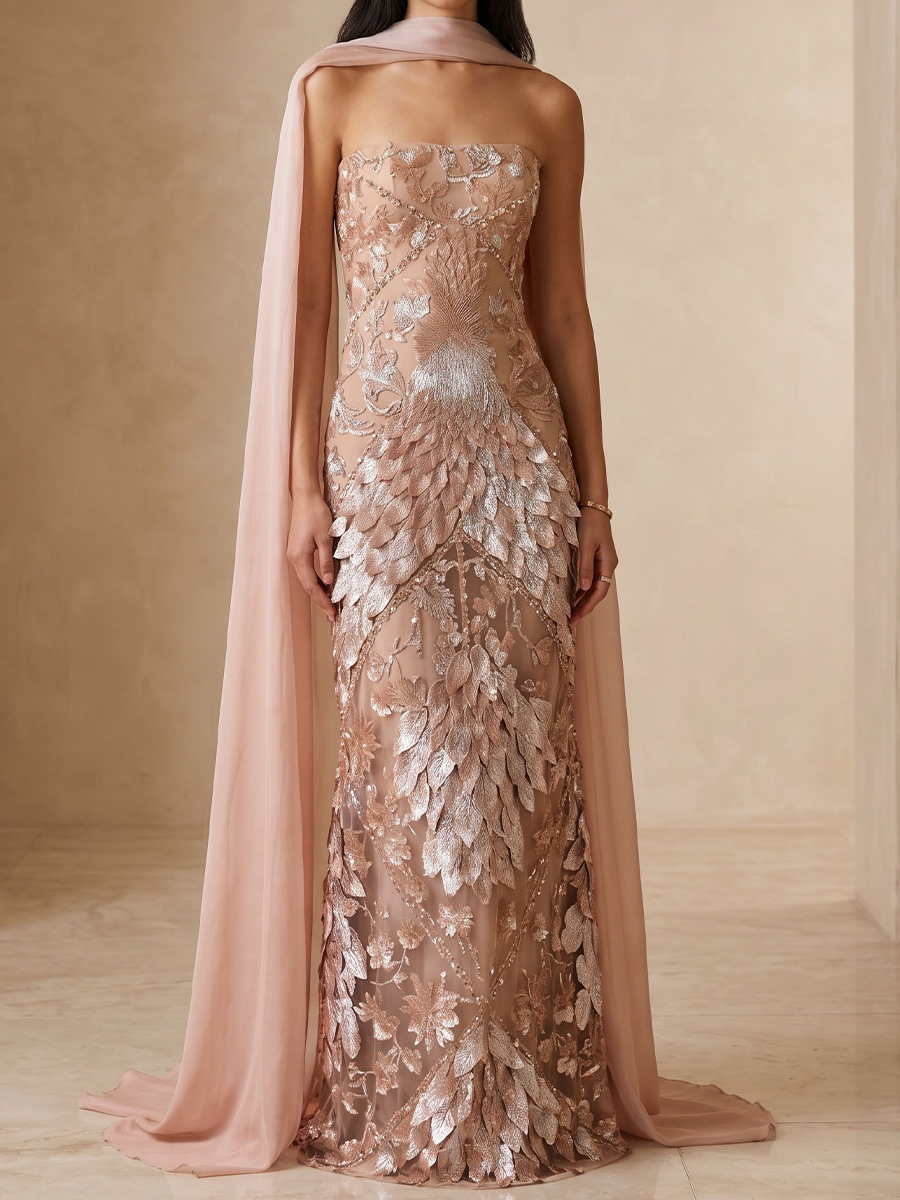 Sheath/Column Straight Sequin Floor-Length Chiffon Mother of the Bride Dresses