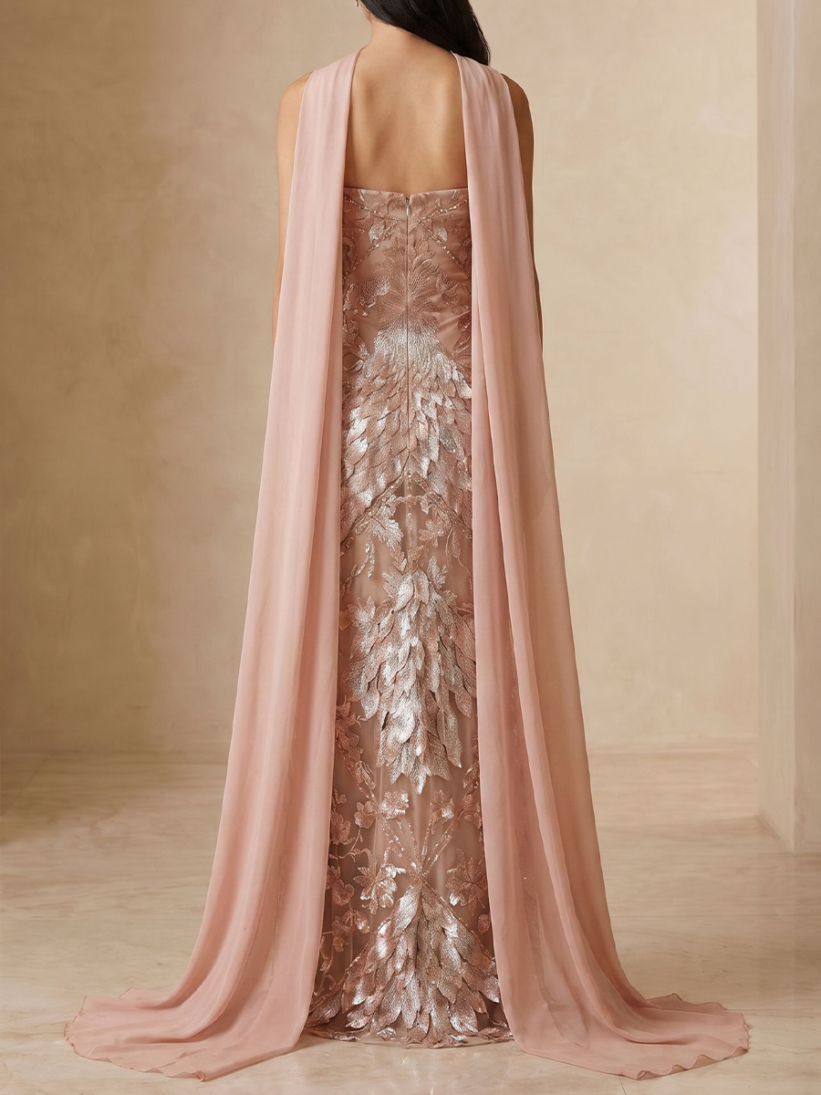 Sheath/Column Straight Sequin Floor-Length Chiffon Mother of the Bride Dresses