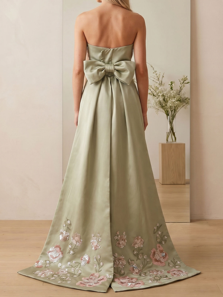Sheath/Column Straight Bow Floor-Length Satin Mother of the Bride Dresses