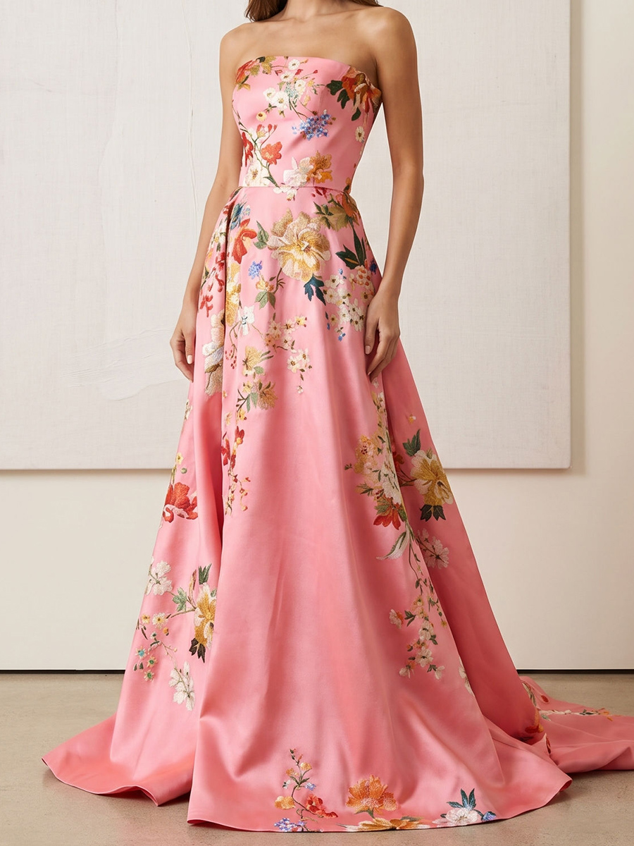 A-line/Princess Straight Flower Sweep Train Satin Mother of the Bride Dresses