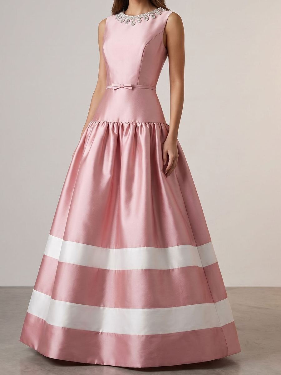 A-line/Princess Scoop Beading Floor-Length Satin Mother of the Bride Dresses