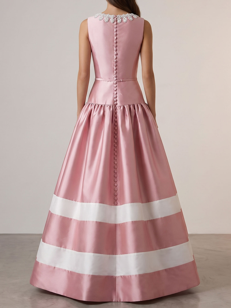 A-line/Princess Scoop Beading Floor-Length Satin Mother of the Bride Dresses