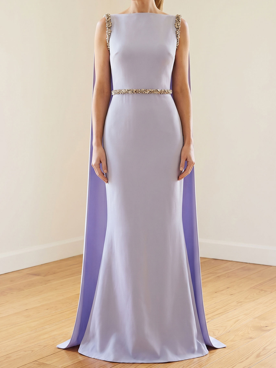 Sheath/Column Scoop Sash/Ribbon/Belt Floor-Length Stretch Crepe Mother of the Bride Dresses