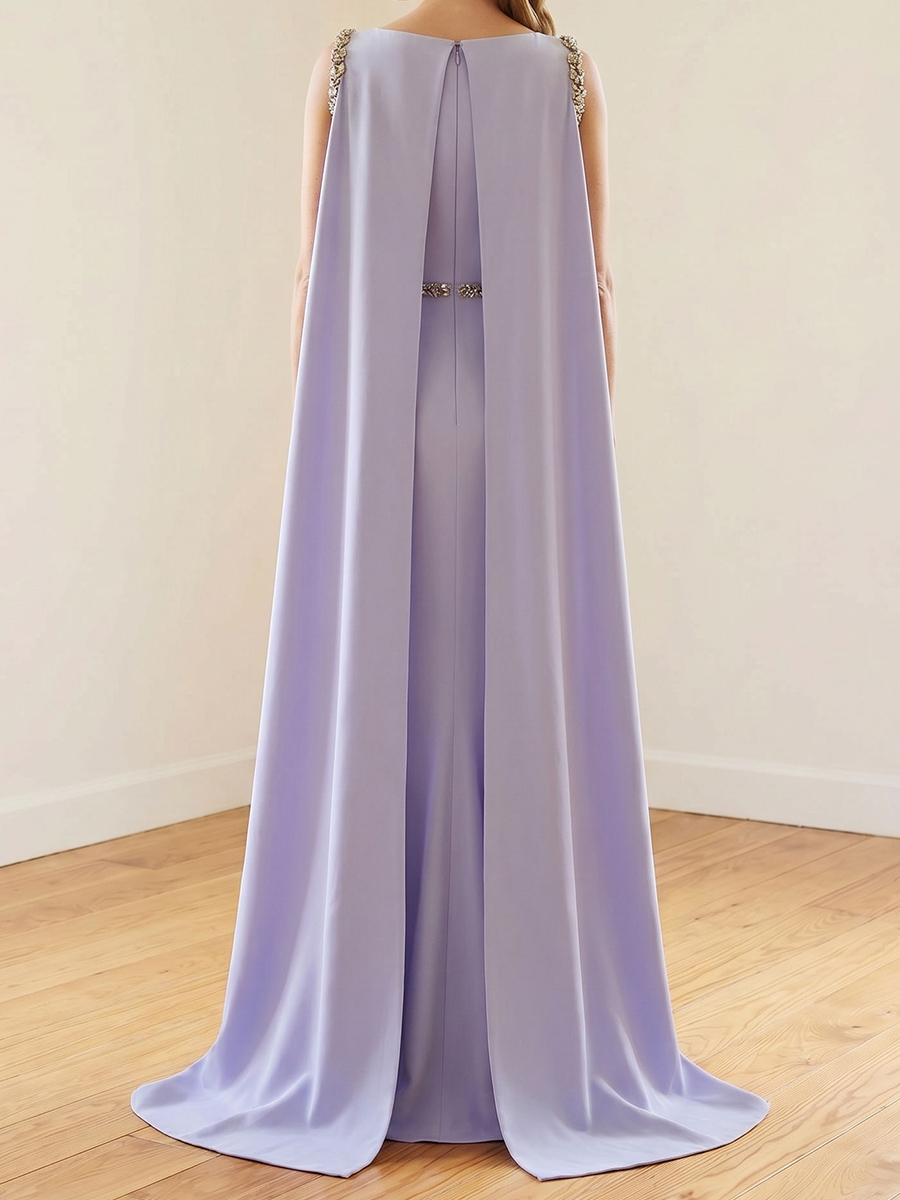 Sheath/Column Scoop Sash/Ribbon/Belt Floor-Length Stretch Crepe Mother of the Bride Dresses