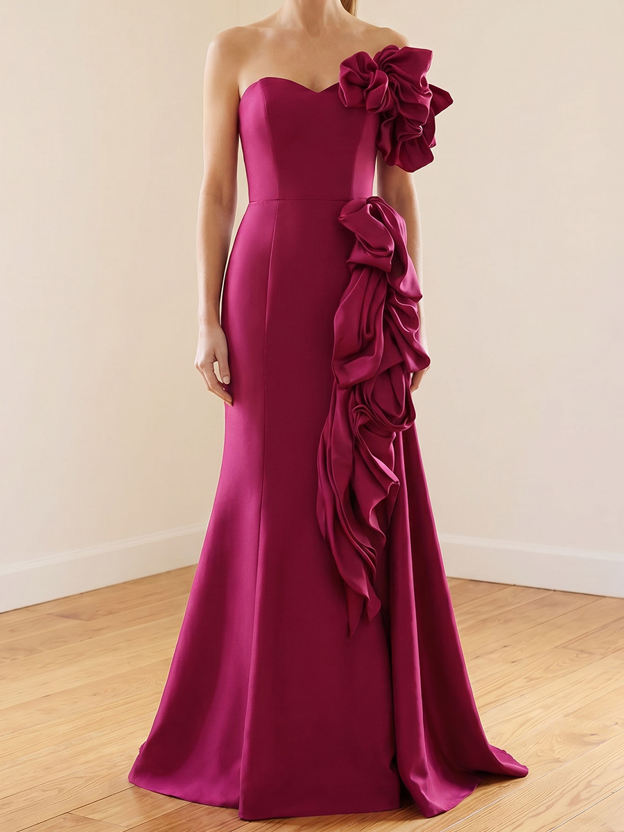Sheath/Column Straight Flower Floor-Length Satin Mother of the Bride Dresses