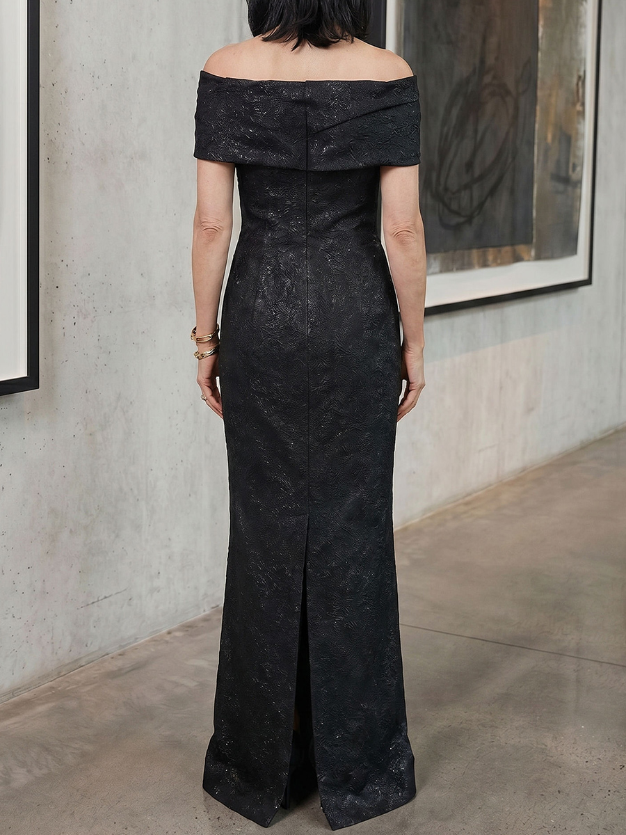Sheath/Column Off-the-Shoulder Short Sleeves Floor-Length Satin Mother of the Bride Dresses