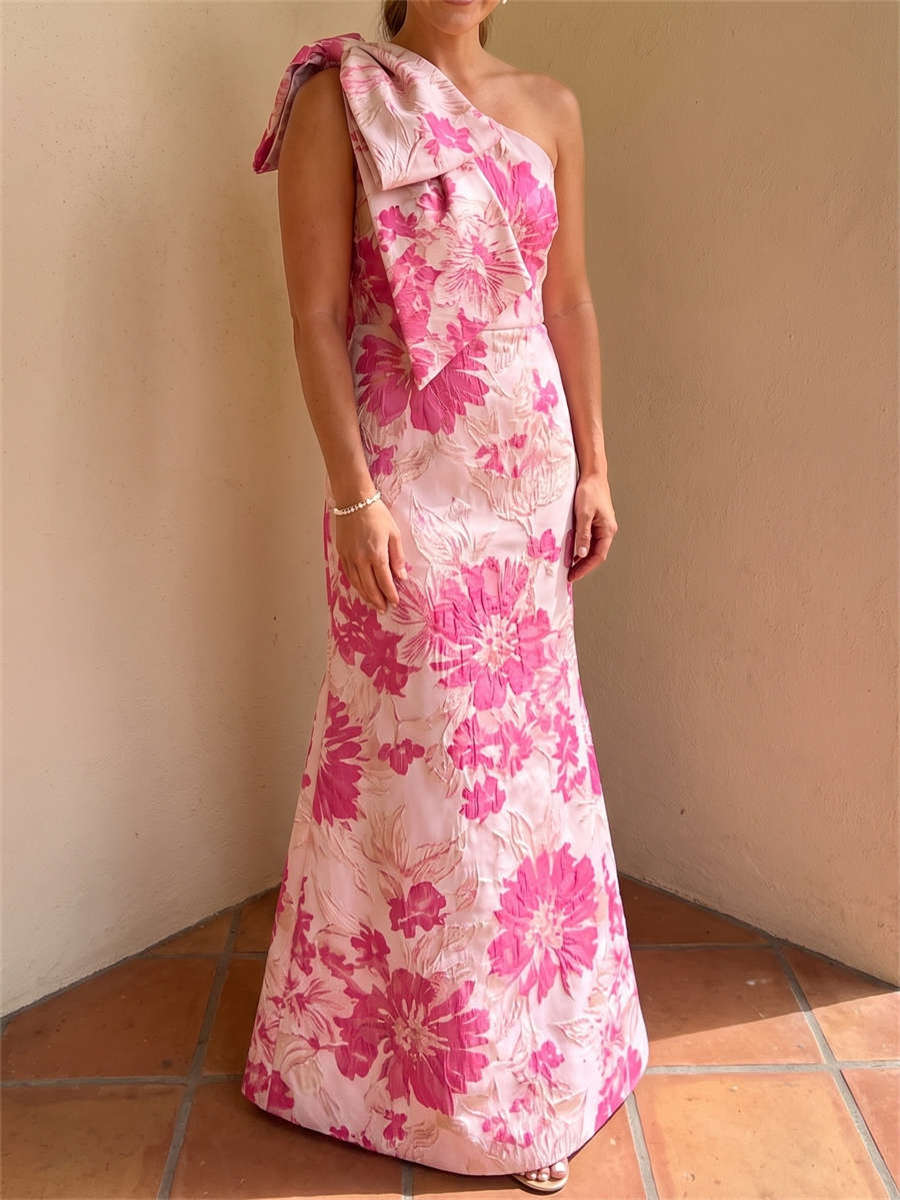 Sheath/Column One-Shoulder Bow Floor-Length Satin Mother of the Bride Dresses