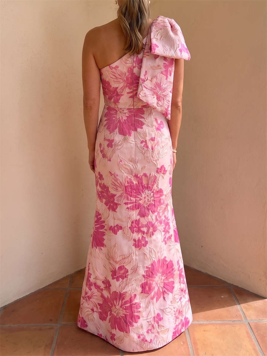 Sheath/Column One-Shoulder Bow Floor-Length Satin Mother of the Bride Dresses