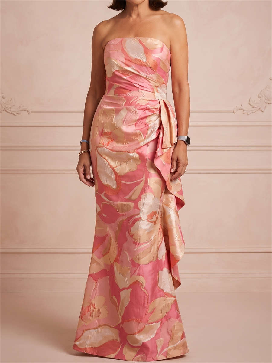 Sheath/Column Straight Pleated Floor-Length Satin Mother of the Bride Dresses