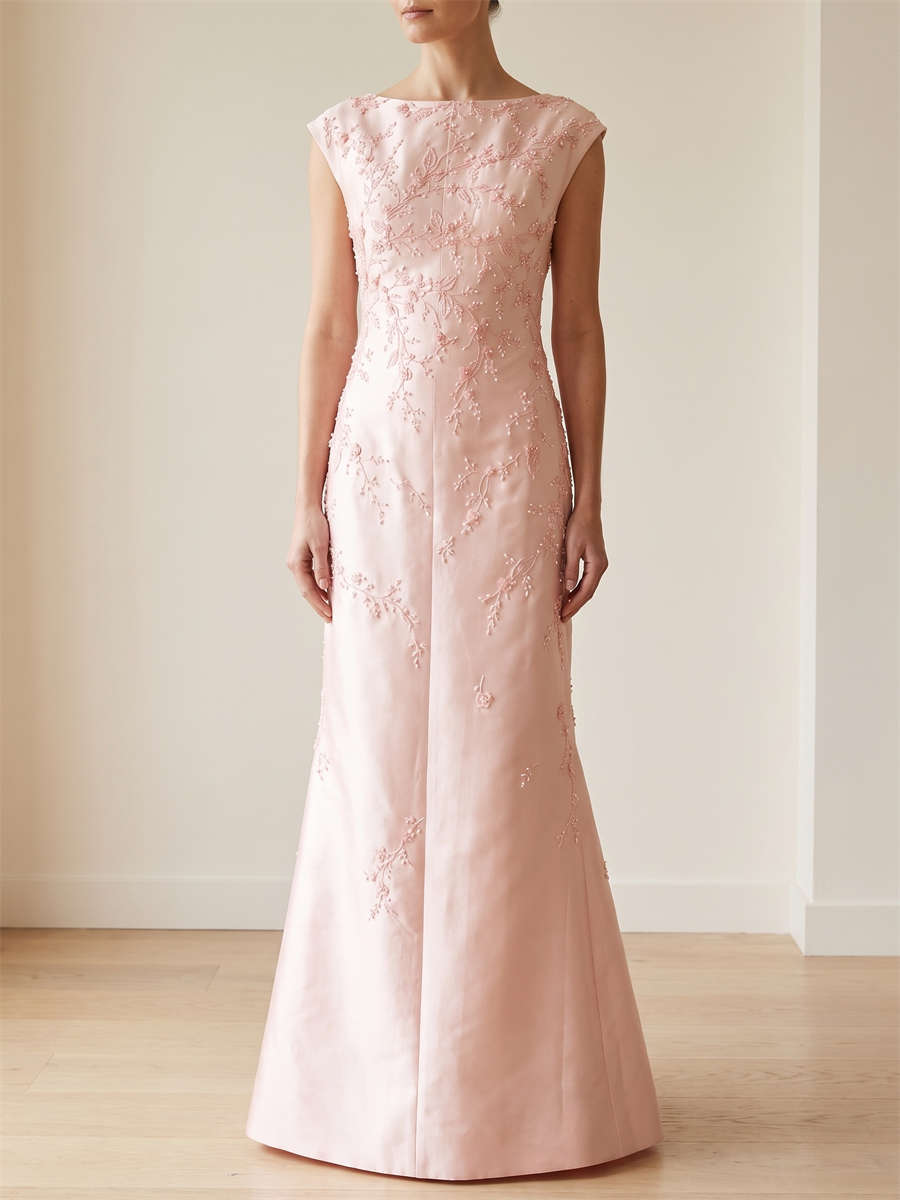 Sheath/Column Scoop Beading Floor-Length Satin Mother of the Bride Dresses