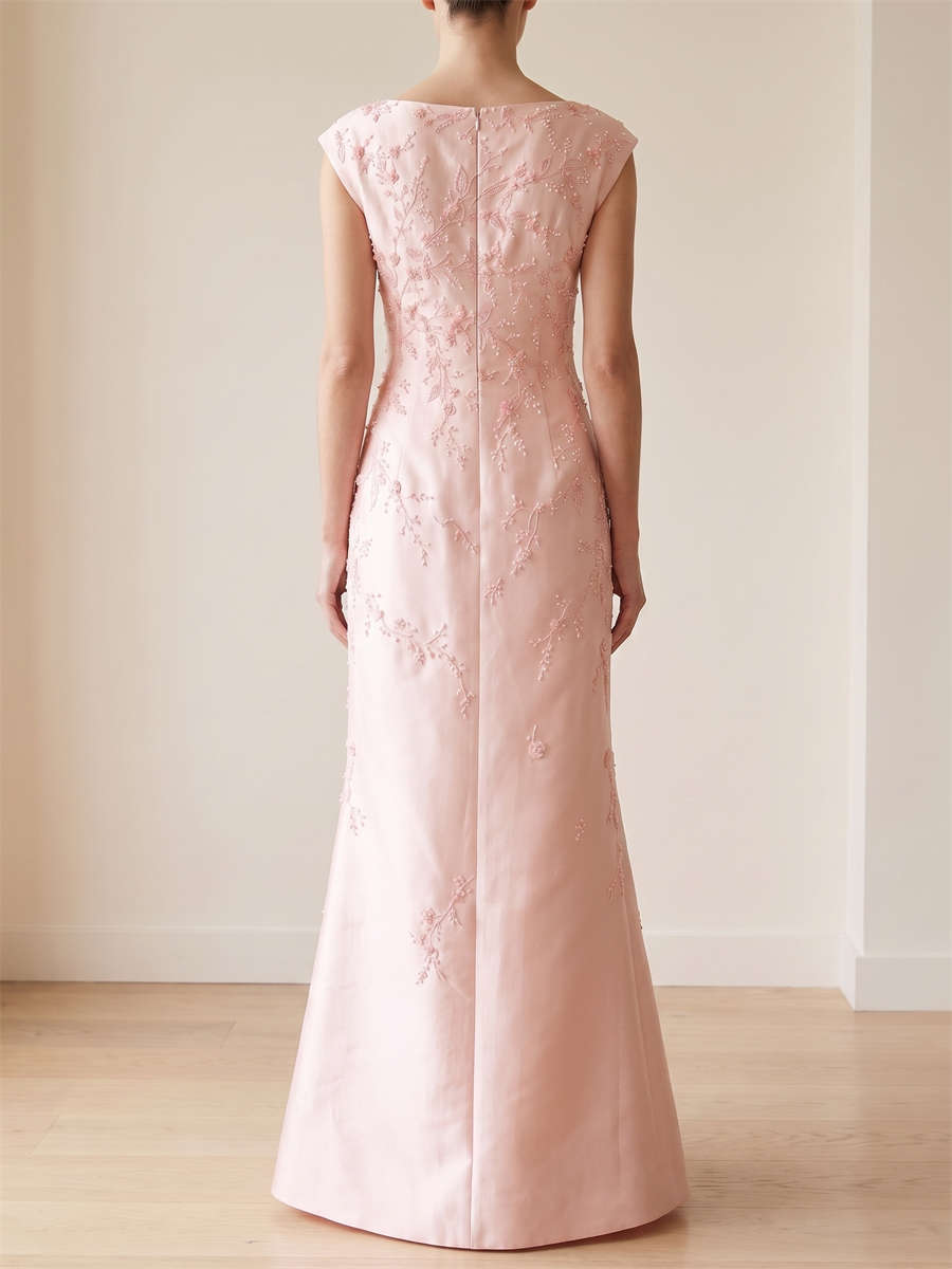 Sheath/Column Scoop Beading Floor-Length Satin Mother of the Bride Dresses