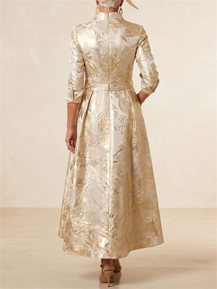 A-line/Princess V-neck 3/4 Sleeves Bow Ankle-Length Satin Mother of the Bride Dresses