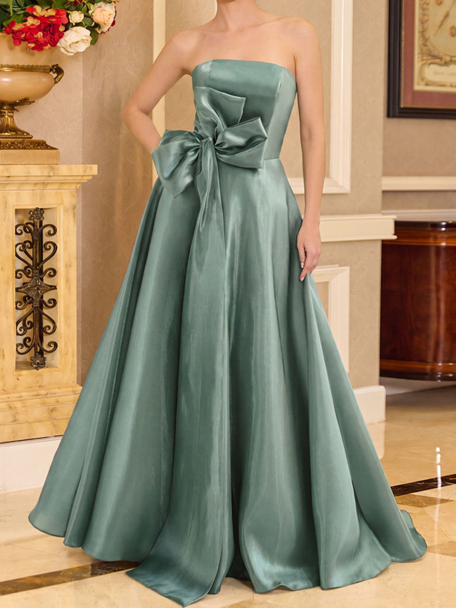 A-line/Princess Straight Bow Floor-Length Organza Mother of the Bride Dresses