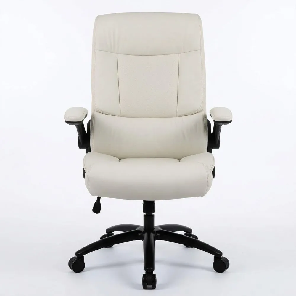 Silla de Oficina Ergonómica con Reposabrazos Plegables y Respaldo Alto, Beige