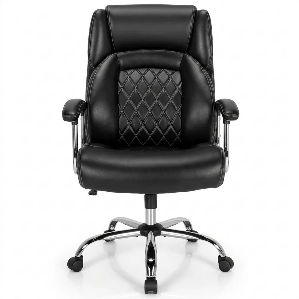 Silla de Oficina Ergonómica XXL de 225 kg, Altura Ajustable, Respaldo Inclinable, Apoyabrazos Acolchado, Negra