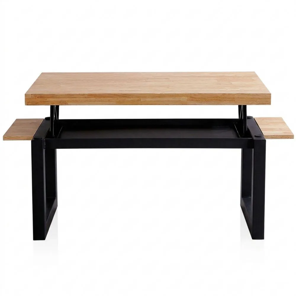 Mesa de centro elevable loft en roble y negro, 120x60x47.5/62 cm