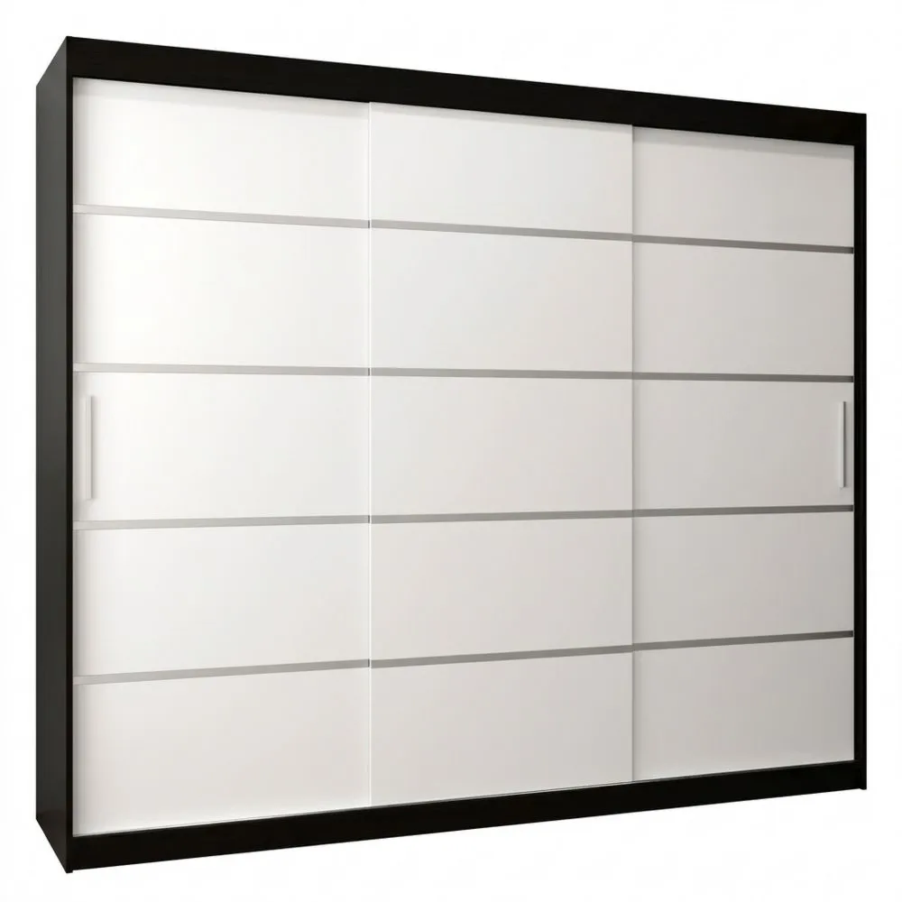 Armario con Puertas Correderas y Estante para Dormitorio en Negro y Blanco