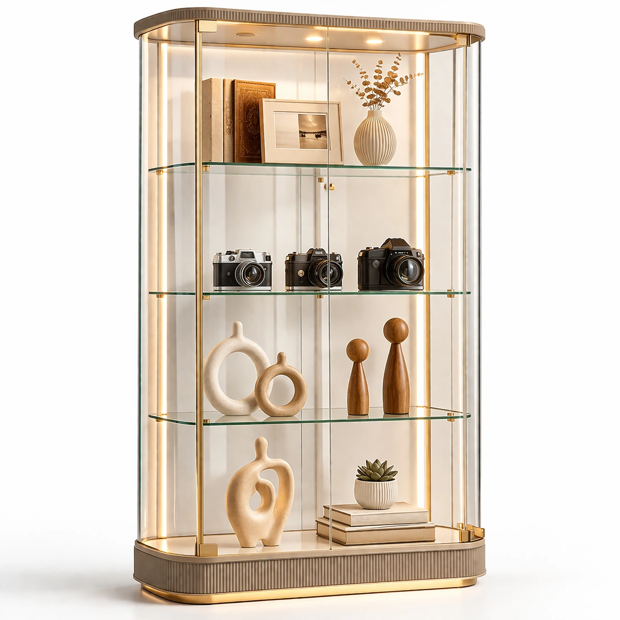 Vitrine mit Glas und Beleuchtung oval