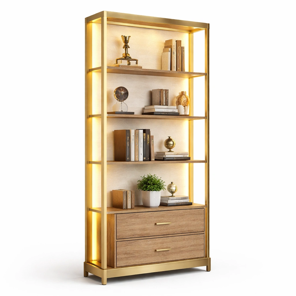 Regal mit LED Beleuchtung und Schubladen