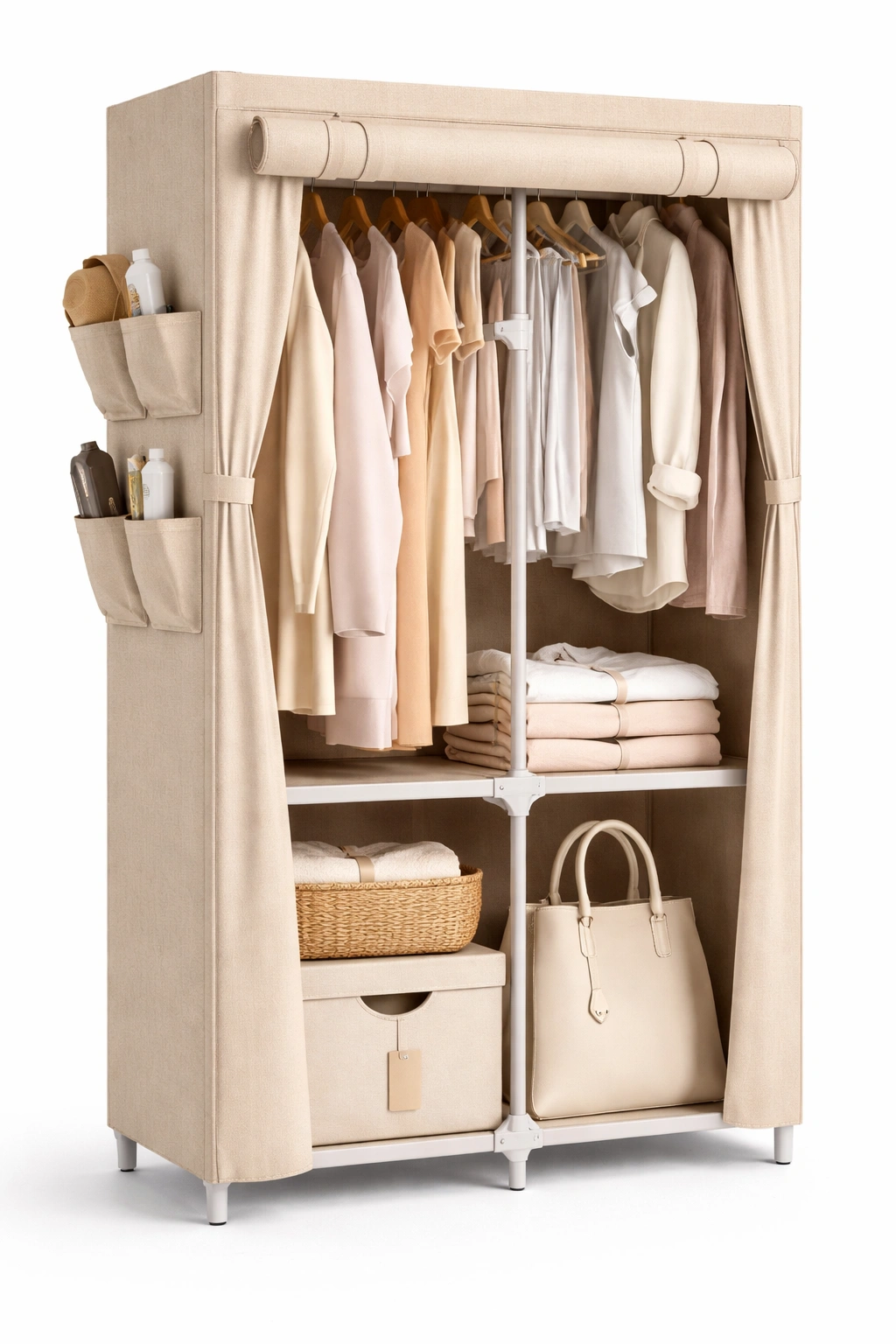 Stoff Kleiderschrank mit Vorhang