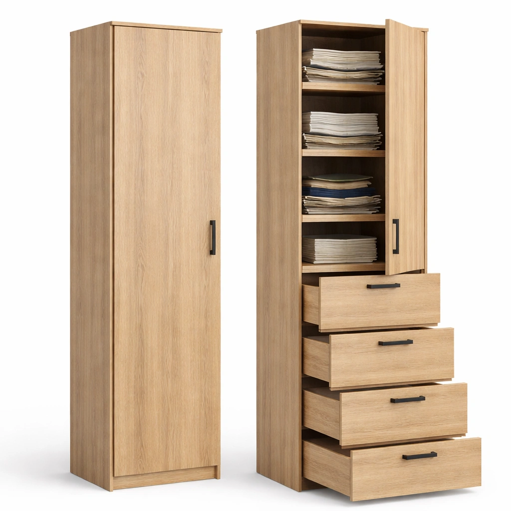 Kleiderschrank mit Schubladen und Tueren Holzoptik