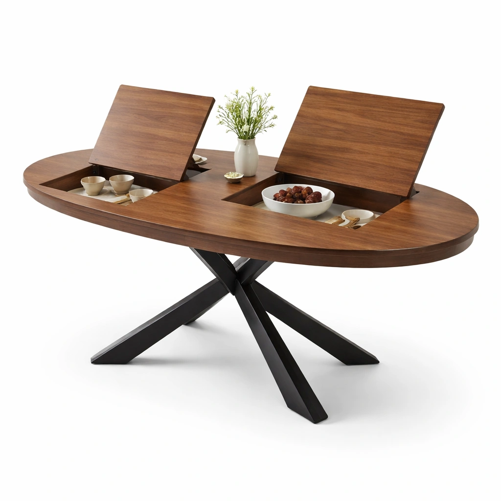 Esstisch oval mit verstecktem Stauraum