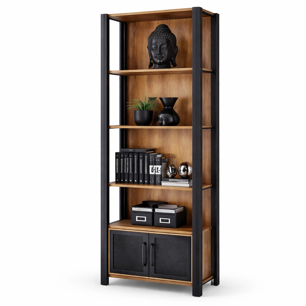 Regal mit Metallrahmen und Holzboeden