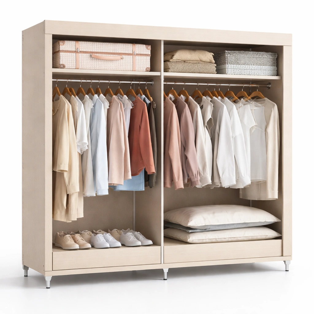 Offener Kleiderschrank mit Stauraum und Kleiderstange