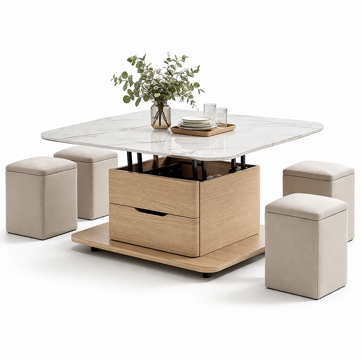 Couchtisch mit Hubfunktion und Stauraum