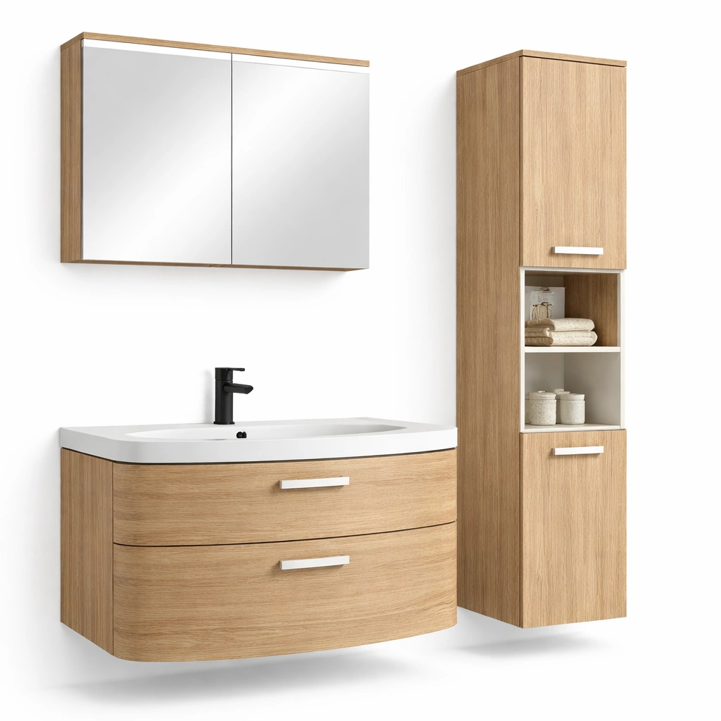 Badmoebel Set mit Spiegelschrank und Hochschrank