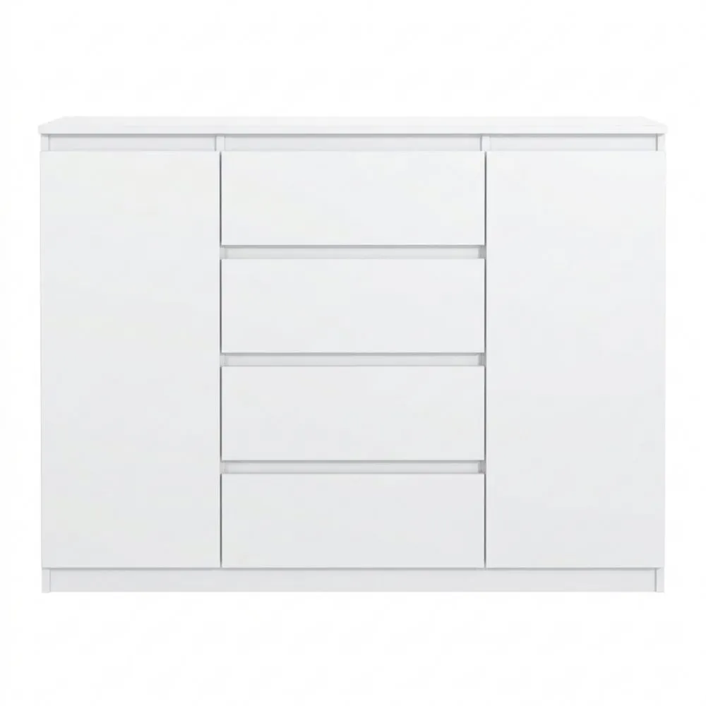 Cómoda de 4 cajones para dormitorio y sala de estar moderna, blanca 139x101.5x39 cm
