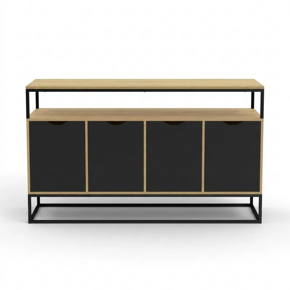 Aparador Industrial con 4 Puertas Negras de 140 cm